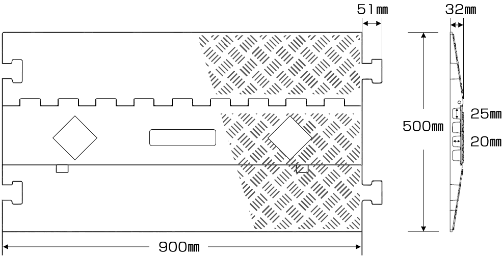 強化型ケーブルプロテクターどこでもケーブルフラット収納タイプ・プロ【低床タイプ】PF-4PRO寸法図